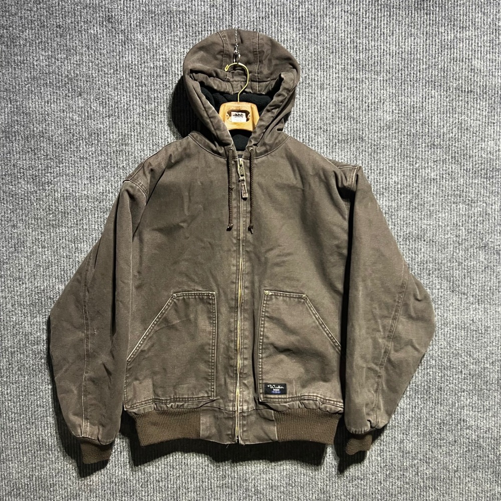 Walls Hooded Work Jacket Mens Large Tall Brown Canvas Fleece Lined Bomber Coat